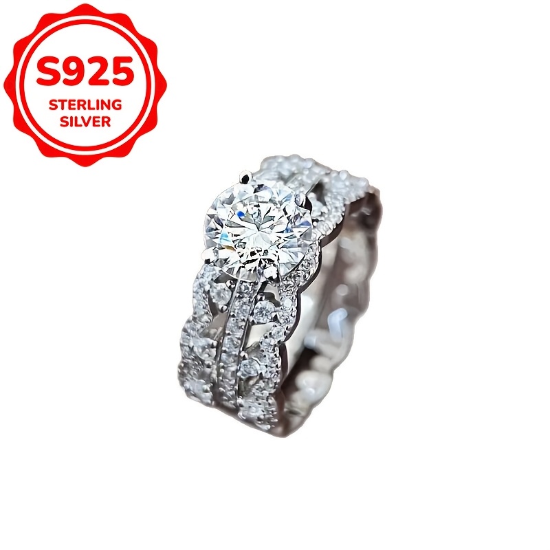 Women's Luxurious S925 Sterling Silver Ring with Zirconia